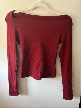 Zara ribbed Long Sleeve Top in Dark Red